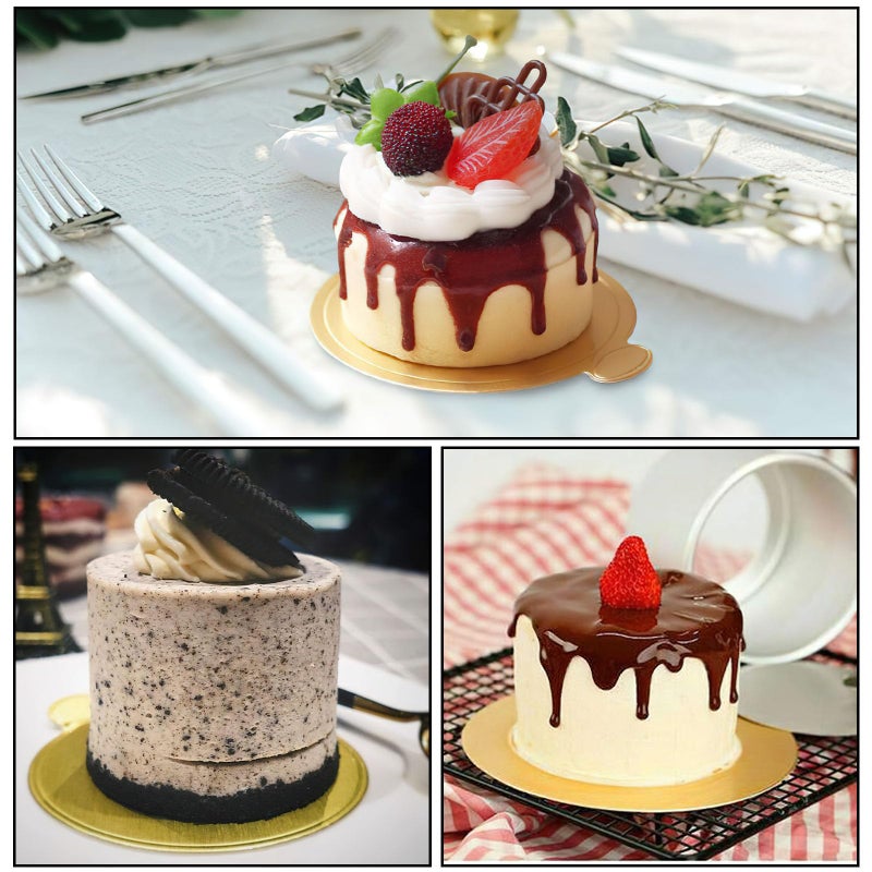 HANSGO Mini Round Golden Cardboard Cake Base, Mousse Cake Boards 100PCS Paper Plates Circle Dessert Board Base Grease - Image 4